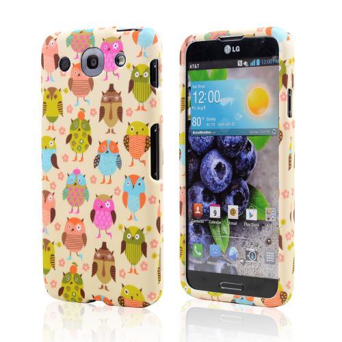 Retro Owls on Cream Rubberized Hard Case for LG Optimus G Pro