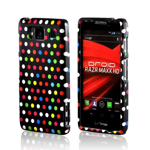Rainbow Polka Dots on Black Rubberized Hard Case for Motorola Droid RAZR MAXX HD