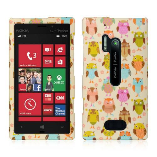 Retro Owls on Cream Rubberized Hard Case for Nokia Lumia 928