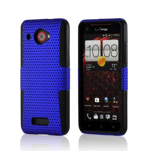 Blue Mesh on Black Rubberized Hard Case Over Silicone for HTC Droid DNA