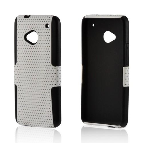 White Mesh on Black Silicone Hybrid Case for HTC One