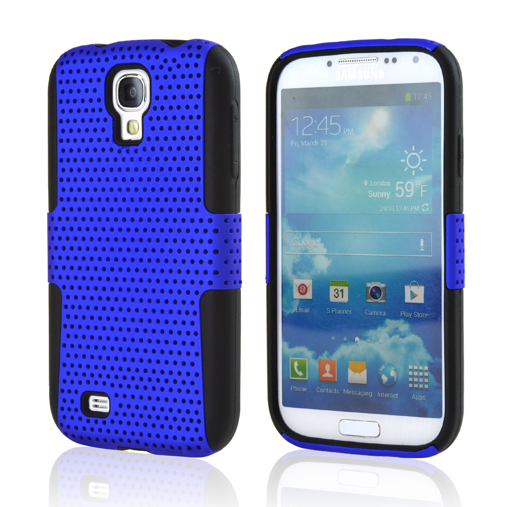 Blue Mesh on Black Silicone Hybrid Case for Samsung Galaxy S4