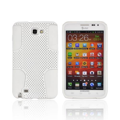 Samsung Galaxy Note Rubberized Hard Case Over Silicone - White Mesh on White