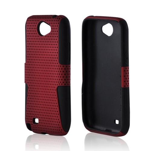 Samsung Galaxy Note 2 Rubberized Hard Case Over Silicone - Red Mesh on Black