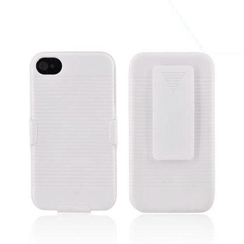 Apple AT&T/ Verizon iPhone 4 Rubberized Hard Case w/ Holster Stand - White