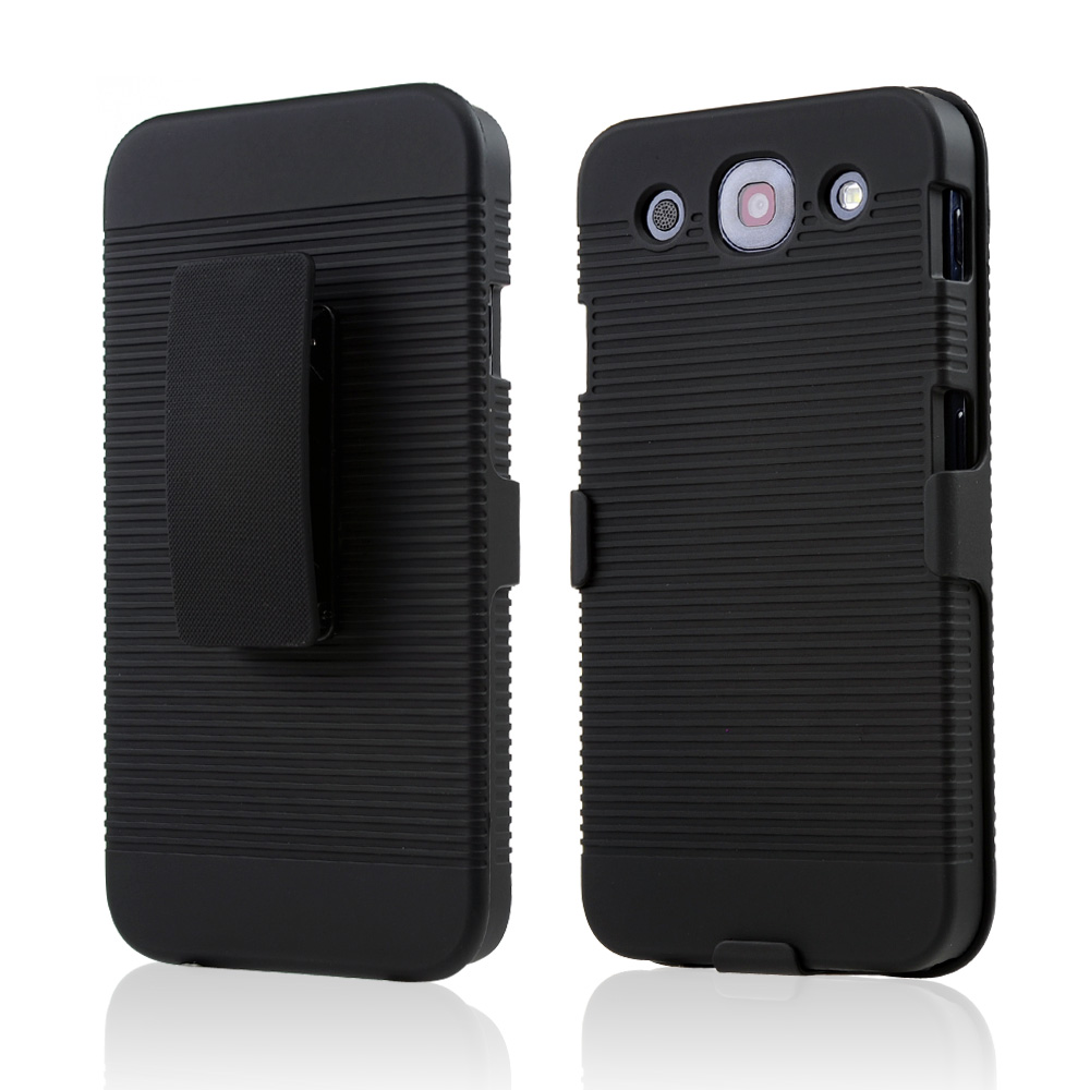 Black Rubberized Hard Case & Holster Combo w/ Kickstand & Swivel Belt Clip for LG Optimus G Pro