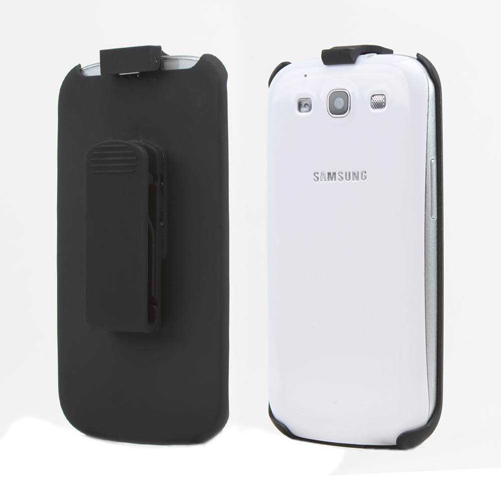 Black Rubberized Holster w/ Swivel Belt Clip for Samsung Galaxy S3