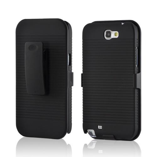Black Rubberized Hard Case w/ Holster, Kickstand & Swivel Belt Clip for Samsung Galaxy Note 2