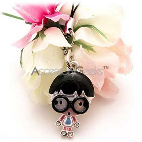 Geeky Boy w/ Black Glasses Cell Phone Charm/ Strap