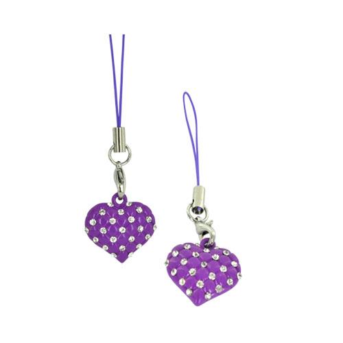 Heart w/ Clear Gems & Mini Heart Cutouts Cellphone Charm/ Strap - Purple