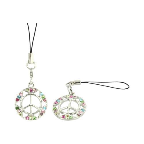 Peace Sign w/ Gemmed Border Cellphone Charm/ Strap - Multi Colored