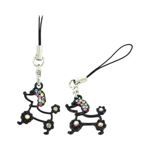 Poodle Cellphone Charm/ Strap w/ Multi Colored Embedded Gems - Black