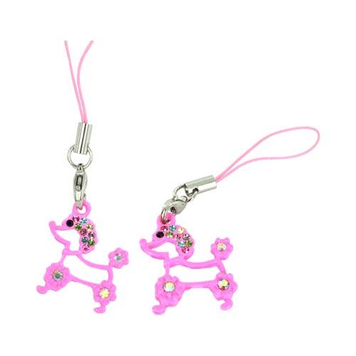 Poodle Cellphone Charm/ Strap w/ Multi Colored Embedded Gems - Pink