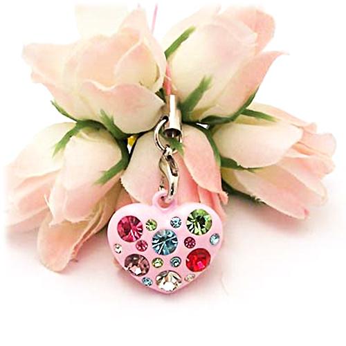 Heart Cellphone Charm/Strap w/ Multi Colored Embedded Gems - Pink