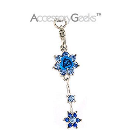 2 Roses with Cubic Stones Charm / Strap - blue