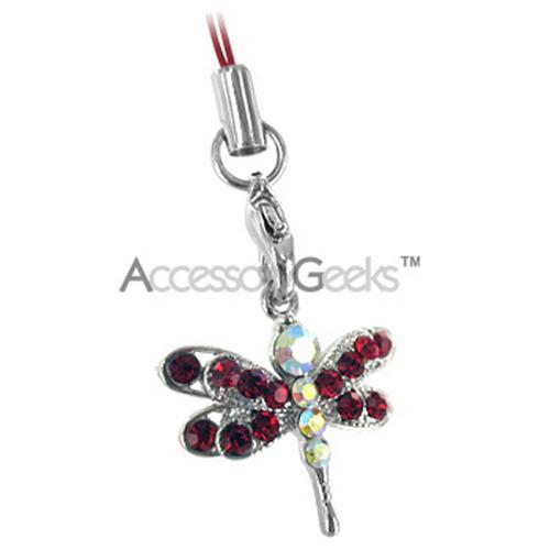 Dragonfly Cubic Stoned Cell Phone Charm/Strap - Red