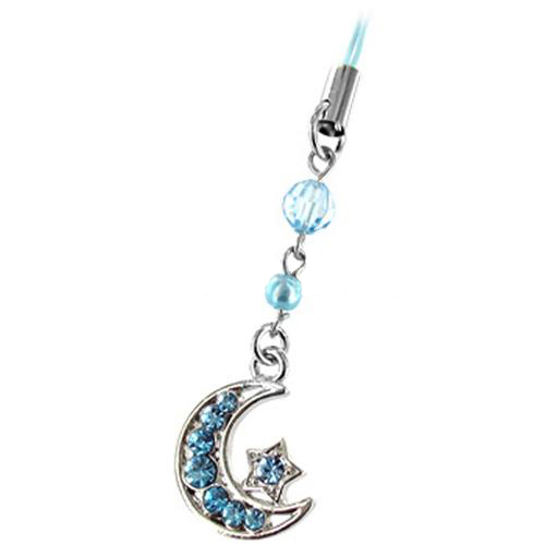 Moon & Star Cell Phone Charm/Strap - Blue