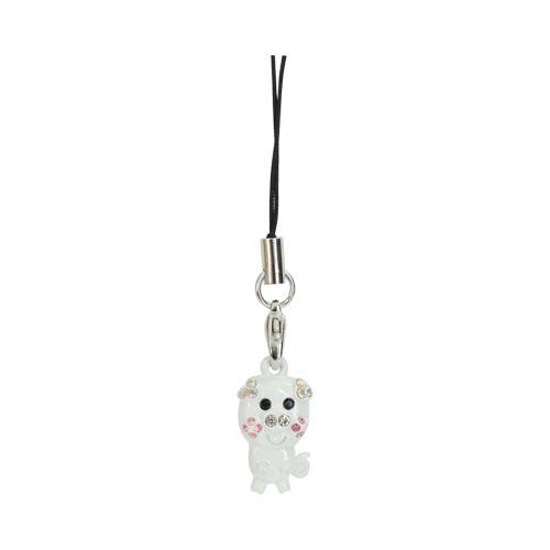 Cubic Stone Pig Charm w, Strap - White