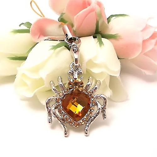 Heart Shaped Spider Cubic Stone Cell Phone Charm / Strap - Yellow