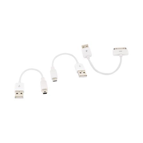 USB Extension Cable Bundle w/ Micro USB, Mini USB, & Apple Adapters - White