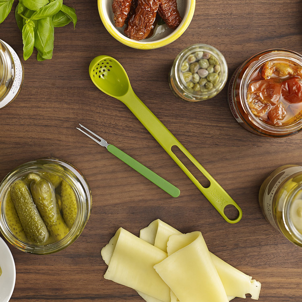 2-piece Plastic Colander Spoon w/ Steel Fork - Prefect for Olives, Pickles, or Fruit!
