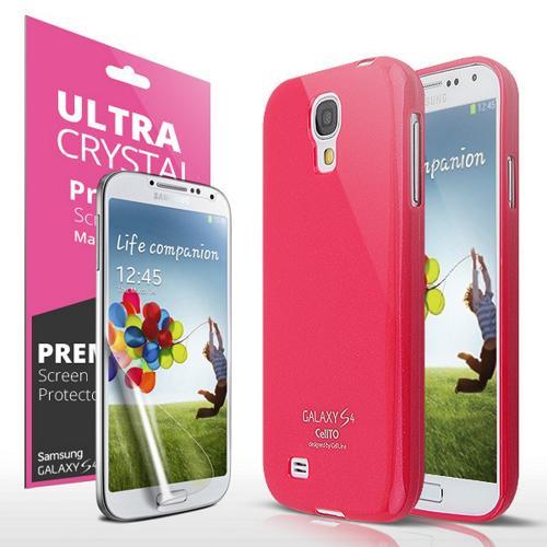 Hot Pink Anti-Slip TPU Crystal Silicone Case + Free Screen Protector for Samsung Galaxy S4