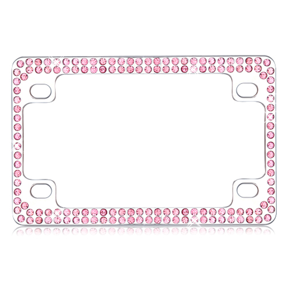Double Row Chrome Metal Frame with Pink Crystals for Motorcycles