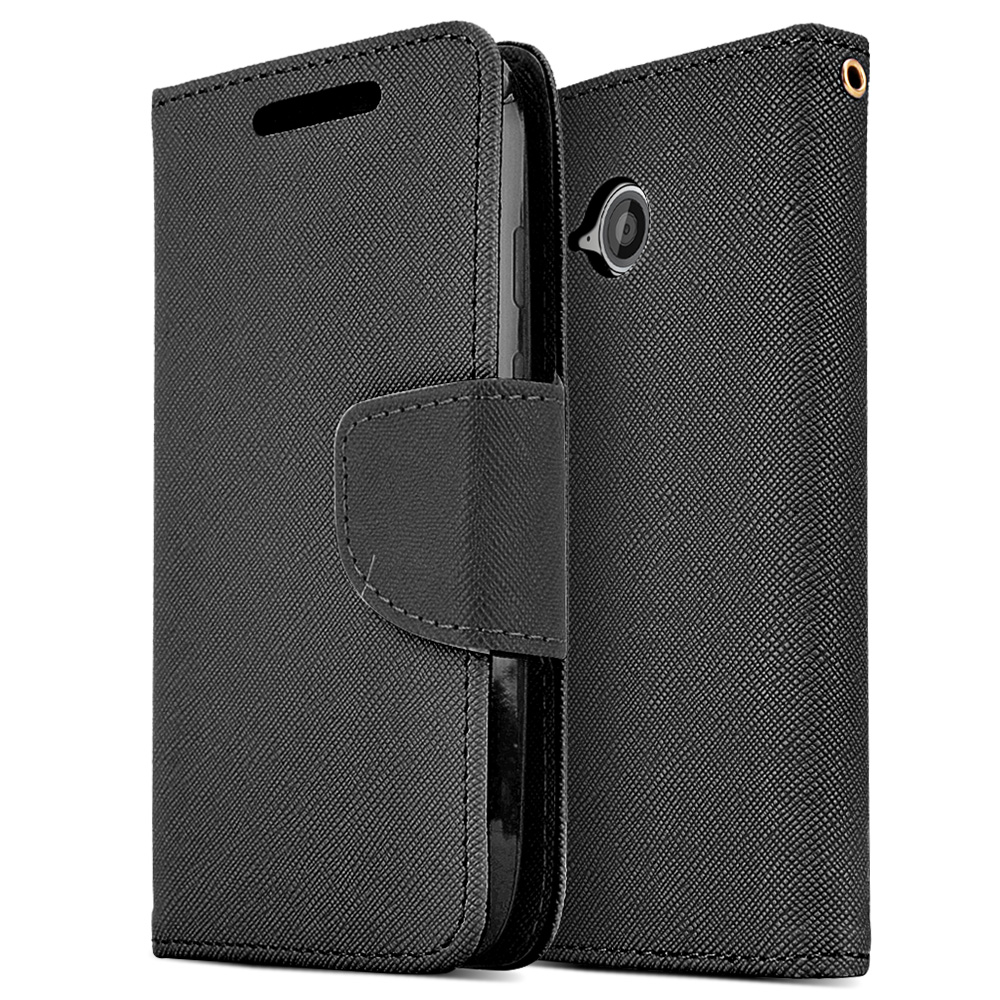 Black Saffiano Texture Faux Leather Front Flip Wallet Case for Motorola Moto E 2nd Gen Black Saffiano Texture Faux Leather Front Flip Wallet Case for Motorola Moto E 2nd Gen