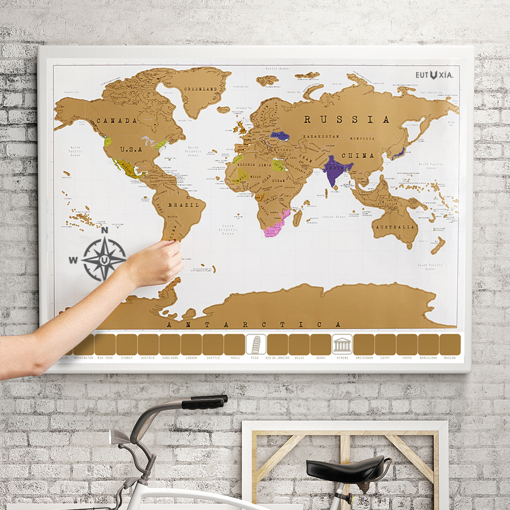 Eutuxia Travel Scratch World Map (34x20 inch) - Track Places Where You've Been To!