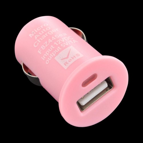 USB Miniature Colored Car Charger Adapter (1000 mAh) - Baby Pink