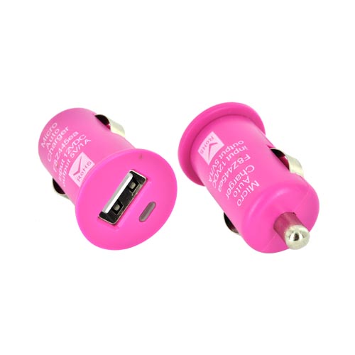 USB Miniature Colored Car Charger Adapter (1000 mAh) - Hot Pink