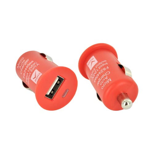USB Miniature Colored Car Charger Adapter (1000 mAh) - Red