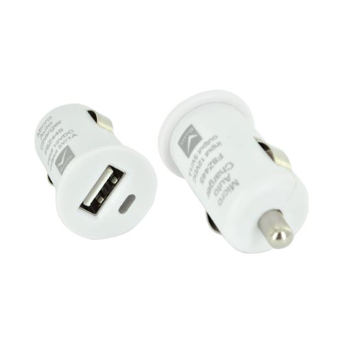 USB Miniature Colored Car Charger Adapter (1000 mAh) - White