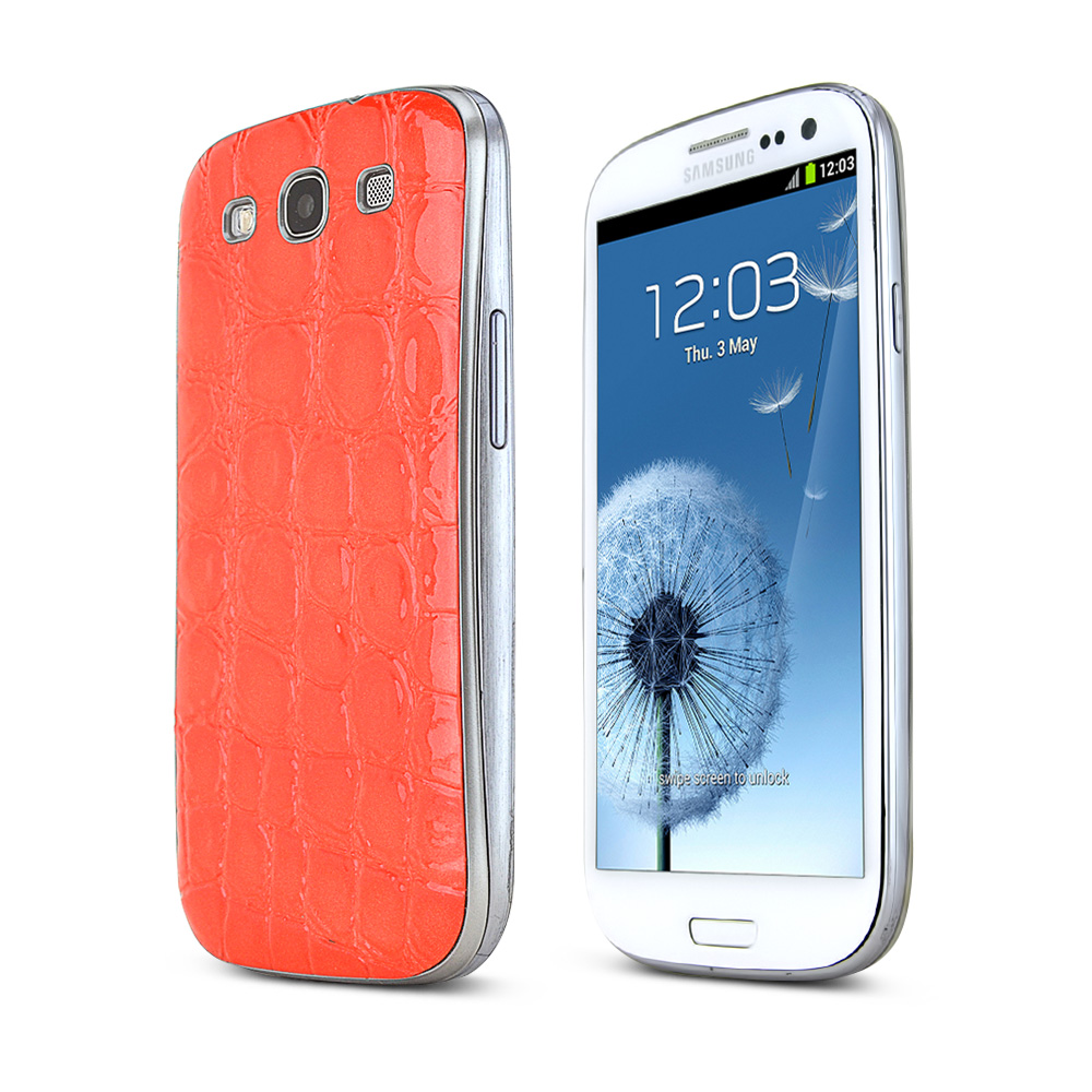 Orange Glossy Alligator Samsung Galaxy S3 Leather Textured Battery Door Case