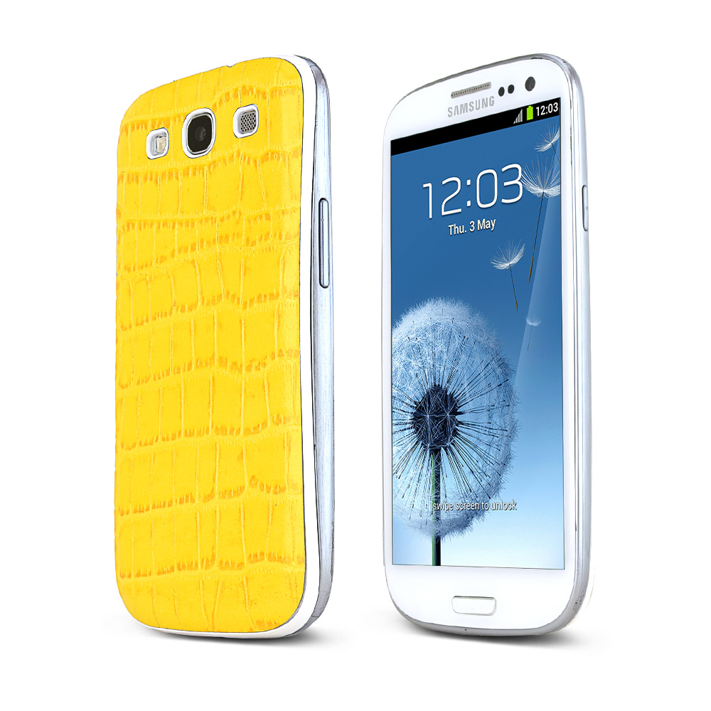 Yellow Glossy Alligator Samsung Galaxy S3 Leather Textured Battery Door Case