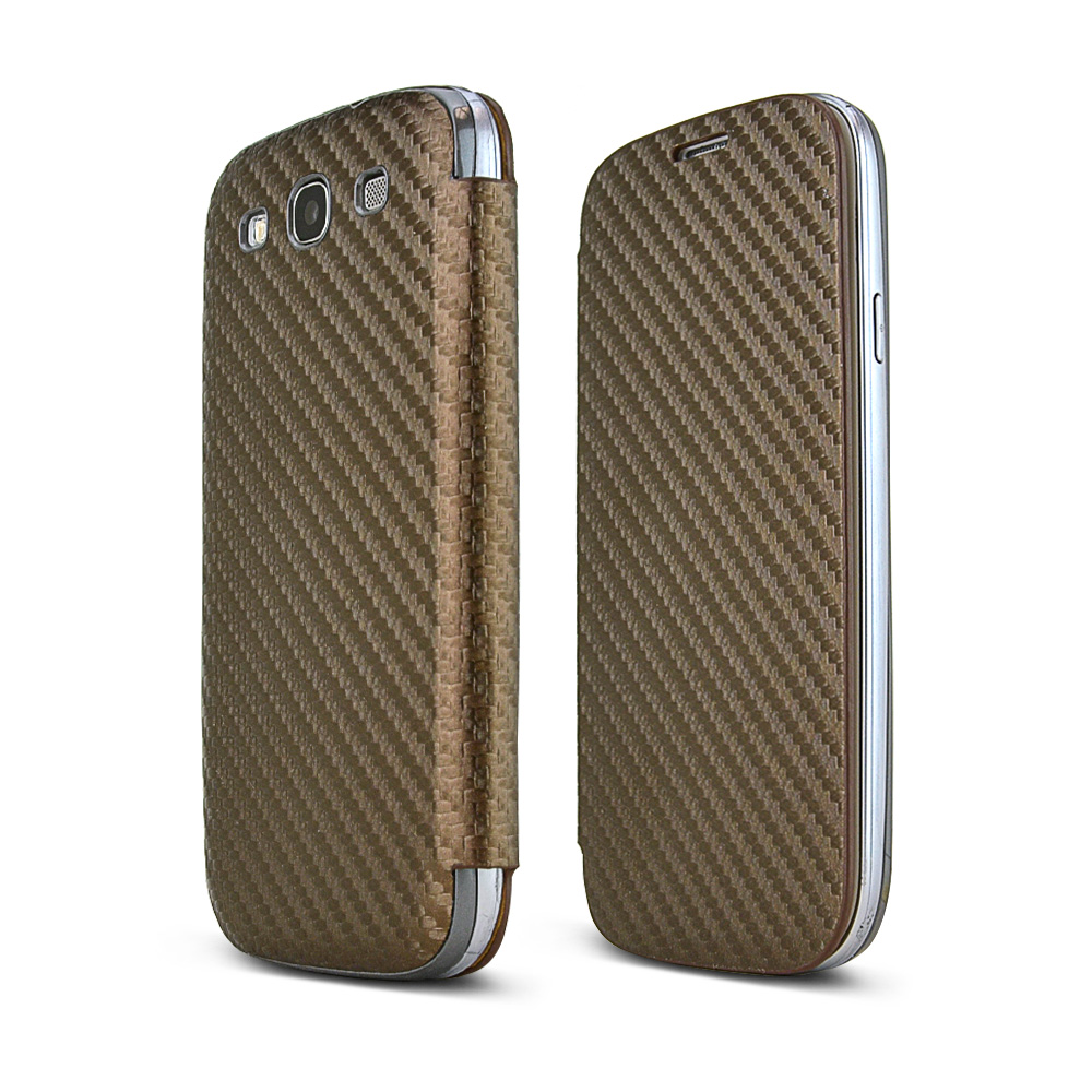 Brown Carbon Fiber Design Samsung Galaxy S3 Textured Diary Flip Battery Door Case