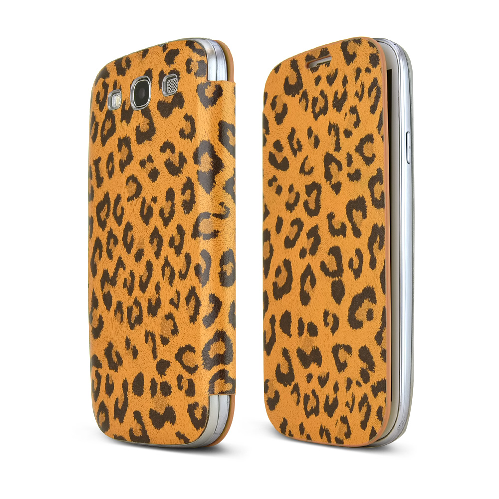 Brown/ Black Leopard Samsung Galaxy S3 Leather Textured Diary Flip Battery Door Case