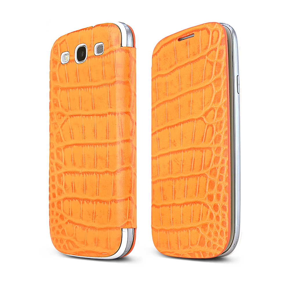 Orange Alligator Samsung Galaxy S3 Leather Textured Diary Flip Battery Door Case