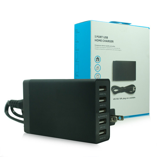 Black 5-Port USB Desktop Charging Station/Travel Wall Charger