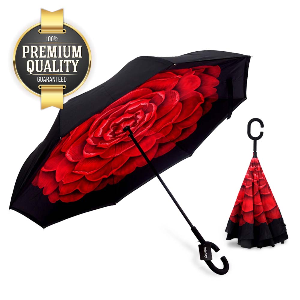 Eutuxia Double Layer Inverted Umbrella with Convenient C-Shaped Handle.