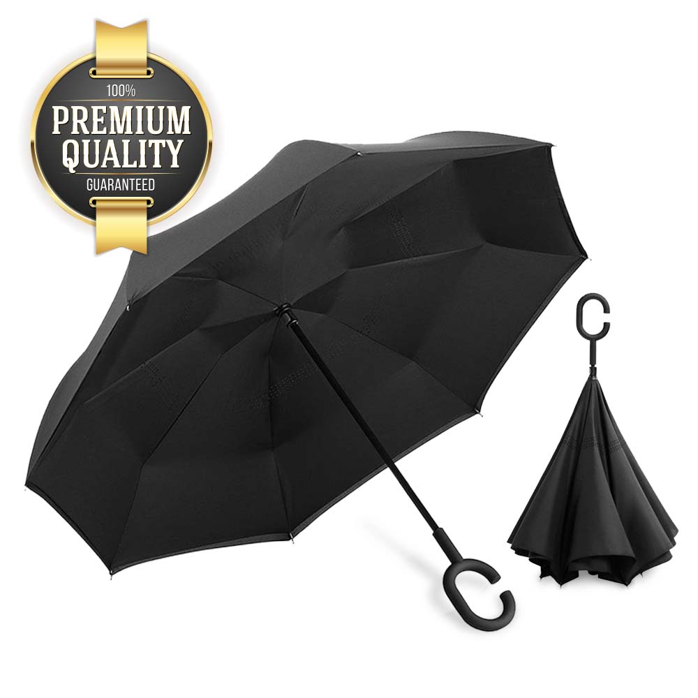 Eutuxia Double Layer Inverted Umbrella with Convenient C-Shaped Handle.